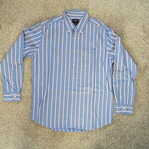 American Eagle Outfitters Blue Striped Oxford Button Down Medium Cotton